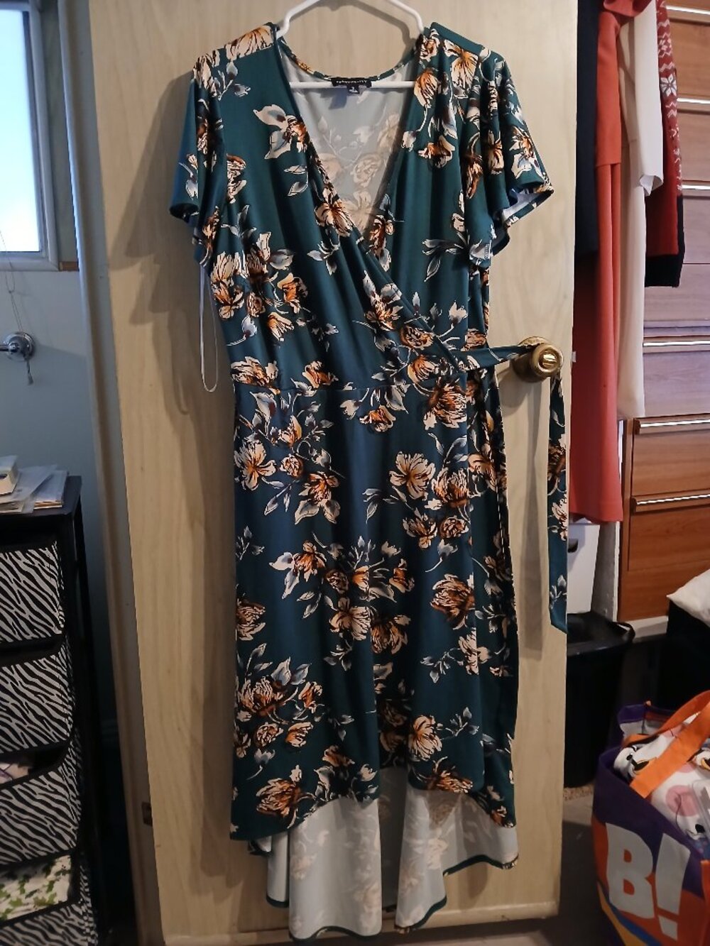 Fortune + Ivy Women Maxi Dress Green Floral Sz 1X Faux Wrap V Neck Knit Stretch